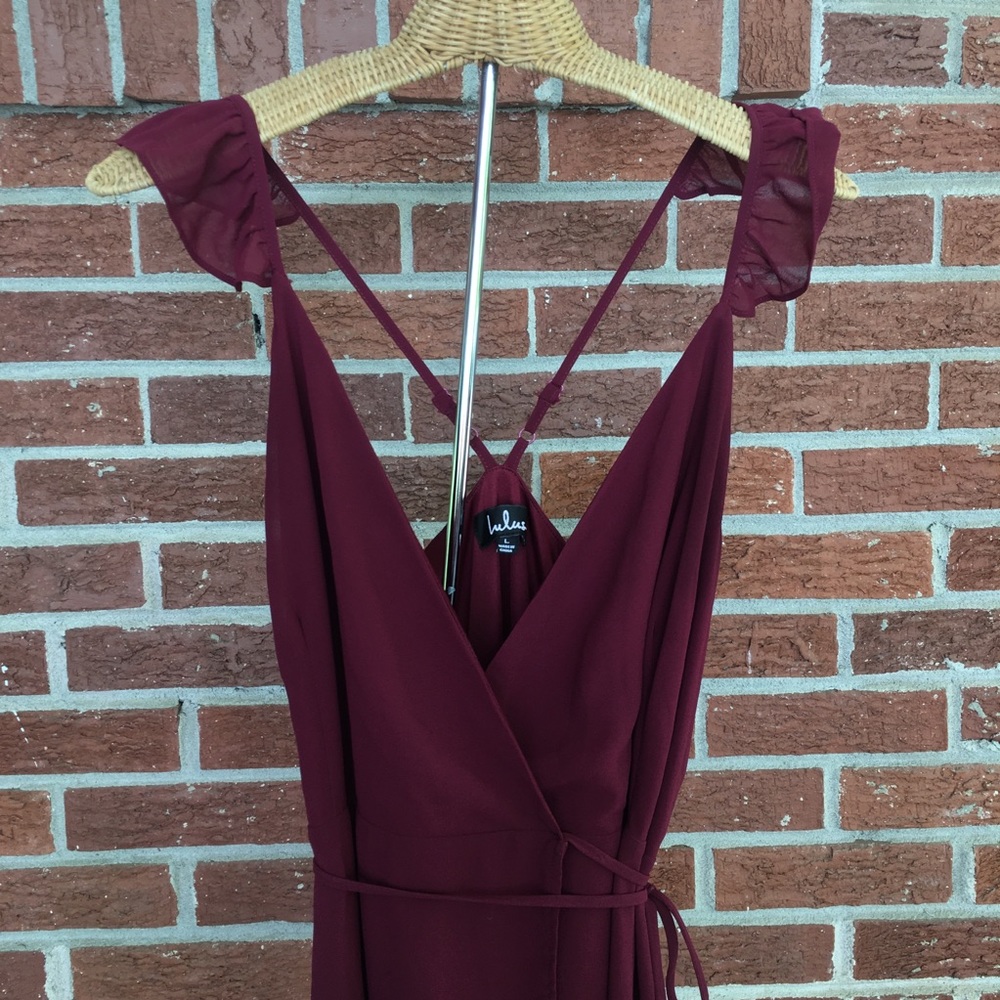 Lulu’s Here’s To Us High Low Wrap Dress Burgundy - Picture 2 of 13